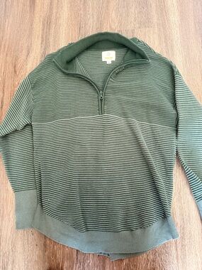 aerie Olive Green Ribbed Quarter-Zip Pullover